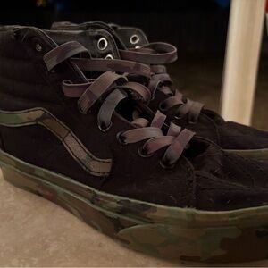 Vans Classic Black Lace-Up Sneakers with camouflage soles